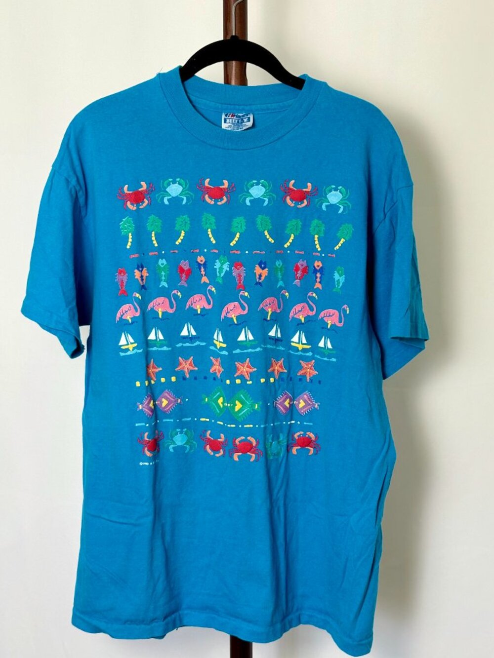 Hanes | Beefy-T Graphic T-Shirt Blue Vintage 90s | Size L